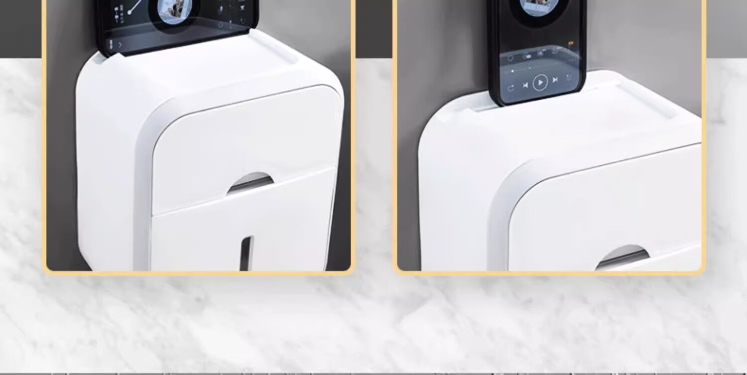 Muya Wall-Mounted Waterproof Toilet Paper Holder No-Drill Tissue Box Bathroom Storage Rack 4