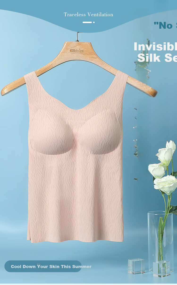 Hodo [With Chest Pads] Ice Silk Jacquard Tank Top for Women, Base Layer, Can Be Worn As Outerwear, Breathable, No Bra Needed, Elegant White 175/100 1