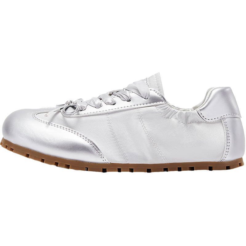 DAPHNE Pink Ballet Flats for Women, Spring 2025 Butterfly Bow Versatile Comfortable Sneakers, Silver, Size 36