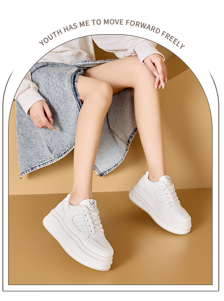 LA CHAPELLE Women's Sneakers Thick Sole White Casual Shoes Soft Sole Height Increasing JX002 Red Size 37 6