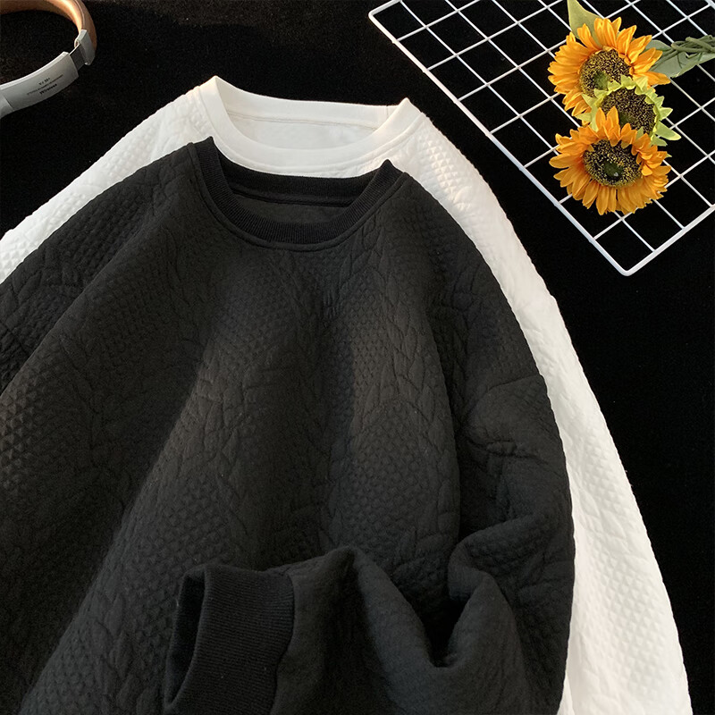 Dingfengbaoluo Casual Crew Neck Sweatshirt for Men, Autumn And Winter Twisted Pattern Trendy Loose Base Layer, Versatile Top GC55 White 4XL 1