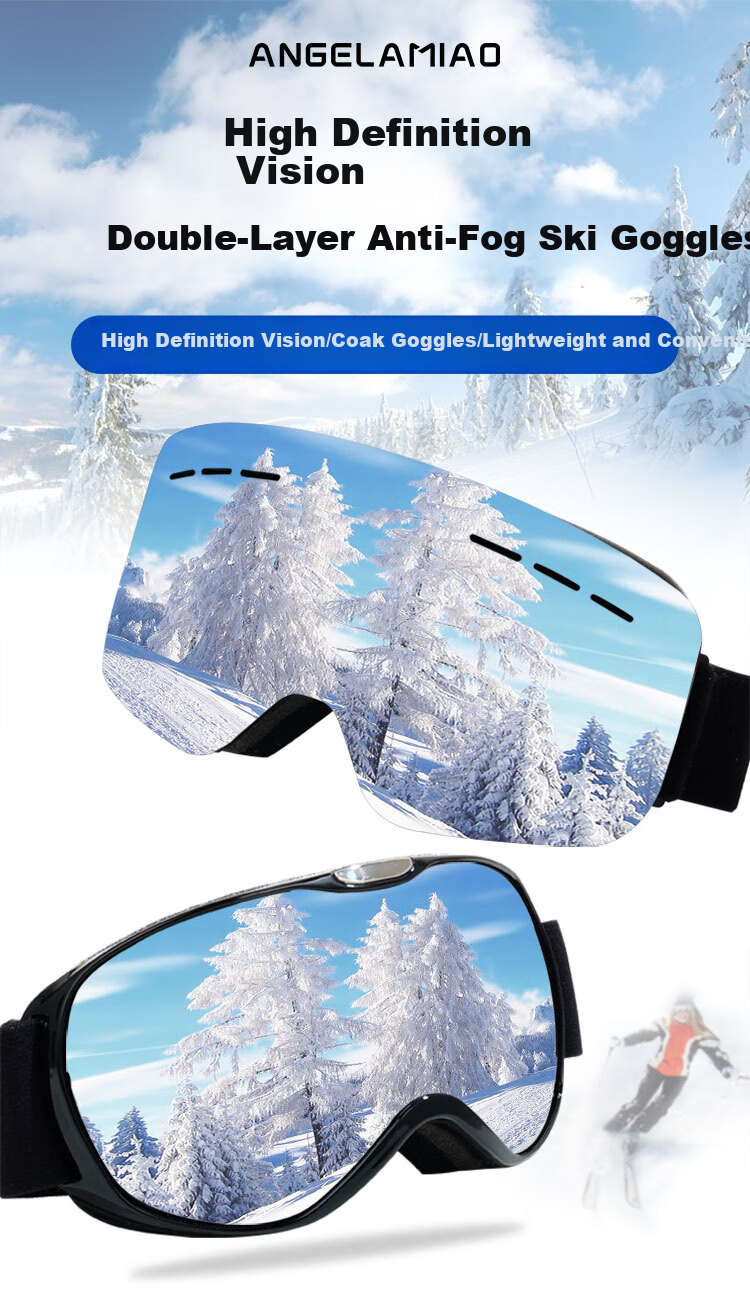 Angelamiao Polarized Double-Layer Anti-Fog Snow Goggles, Frameless, Suitable for Myopia, Windproof, Sandproof, Breathable, Outdoor Hiking, Skiing And Snowboarding Protective Eyewear 1