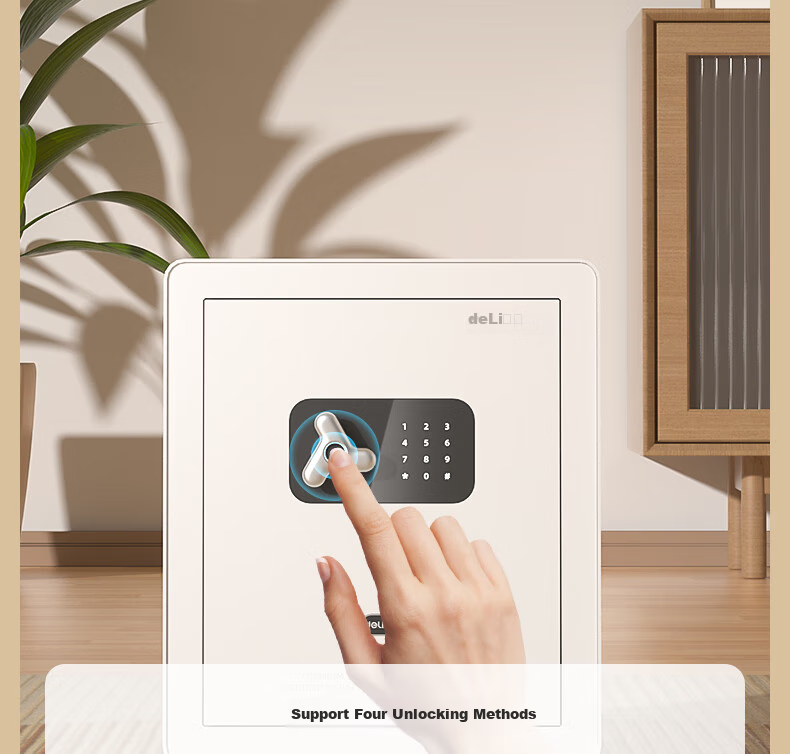 Deli Safe, Home And Office Fingerprint Password Security Box, Small Can Be Built into Cabinet Or Wall Storage Box, Lingyao White AE651 Height 45cm 3