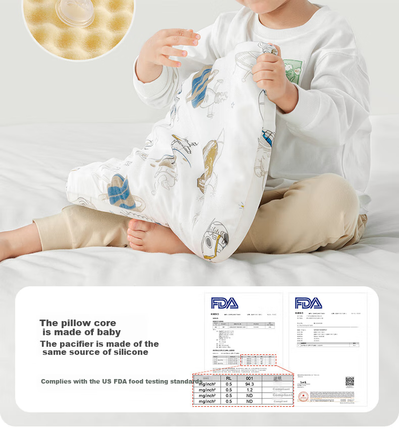 Beitaisi Children's Pillow, for Ages 1-3, Baby Silicone Pillow, Breathable, Kindergarten Children's Pillow, Suitable for All Seasons, 45*28*3.5cm 3