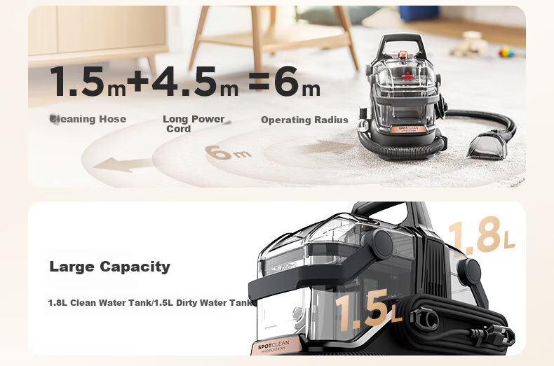 BISSELL Pet Hair Eliminator 618 Price Protection Fabric Cleaner Carpet Sofa Mattress Spray Extraction All-in-One Household Multi-Functional Mini Round Cleaner 24