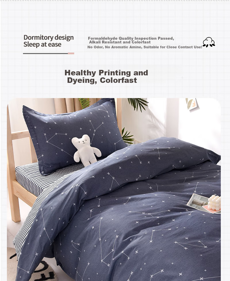 Yunjin Pure Cotton Dormitory Three-Piece Bedding Set for College Students, Single Bed Sheet And Duvet Cover for 0.9/1.2 Meter Beds, Star Patter 9