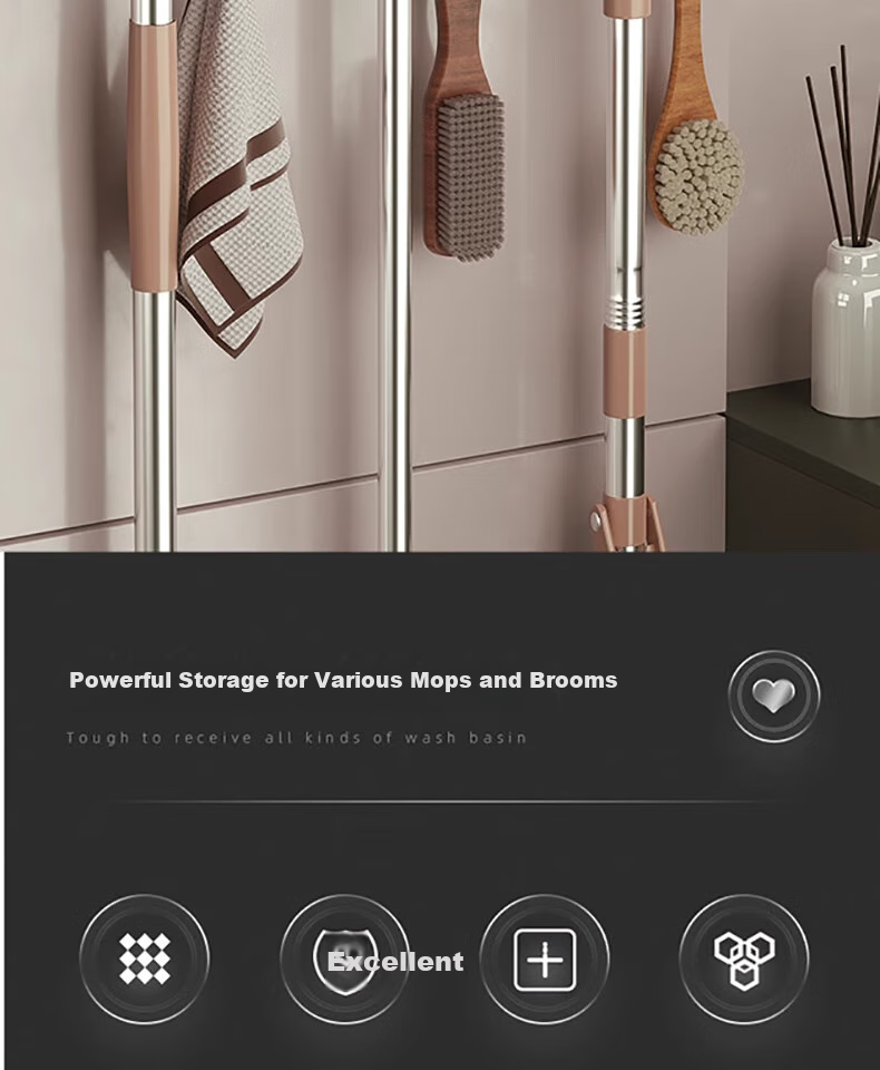 CHUSHE Mop Hooks, 2 Clips for Sweeping Brooms And Mop Storage, No Drilling Required, Wall-Mounted Organizer Rack for Bathroom And Kitche 2