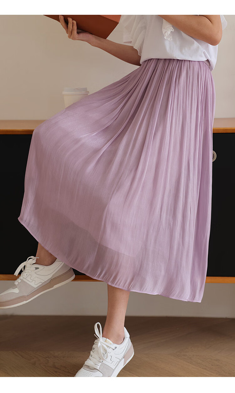 Dme [Flowing Light Pleated Skirt] Spring Style, Internet Celebrity-Inspired Elastic Waist Flowing Pleated Umbrella Skirt for Wome 7
