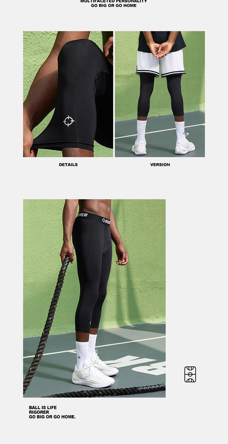 RIGORER Men's Compression Shorts for Sports, Professional Running, Basketball Training, Knee-Length High-Elasticity Quick-Dry Compression Pants, Base Layer Shorts for Me 3