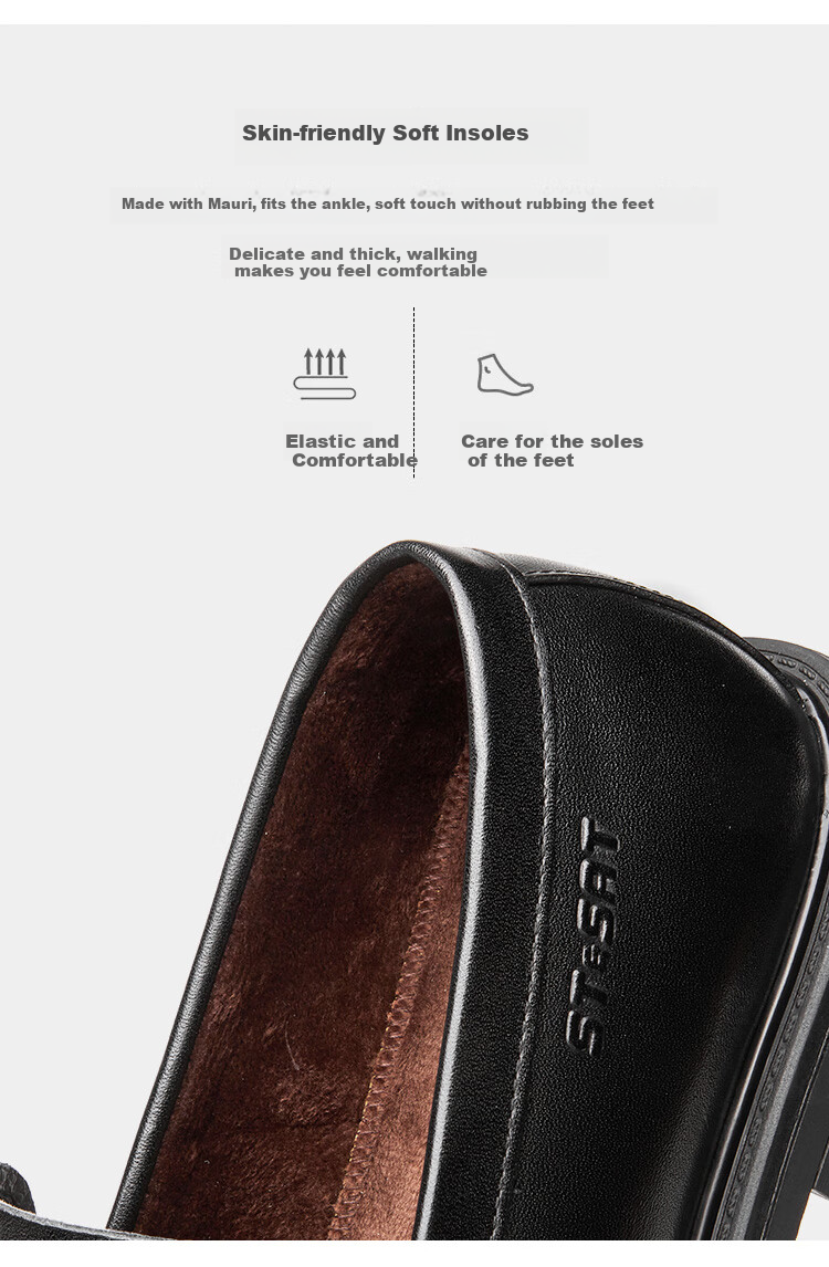 St&Sat Men's Shoes, Top-Grain Leather, Formal Business Dress Shoes, Versatile Slip-On Casual Leather Shoes for Men, Black, Size 43 10