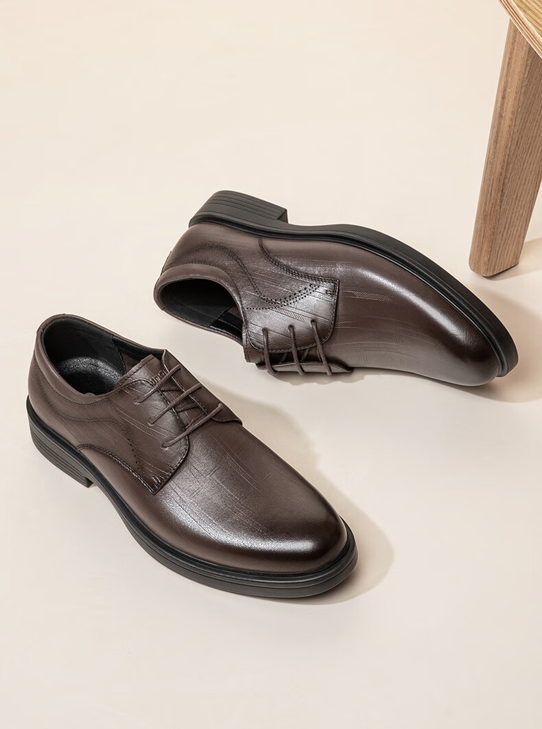 Kangnai Men's Shoes, Dress Business Casual Shoes, Soft-Soled Groom Shoes, Lace-Up Round Toe Formal Derby Leather Shoes, Black, Size 39 7