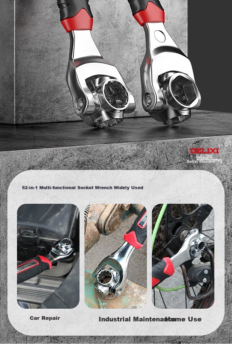 DELIXI ELECTRIC Multi-Purpose Socket Wrench, Versatile Dog Bone Wrench [Non-Magnetic Black Warrior], Hexagonal 8-22mm 8-I 2
