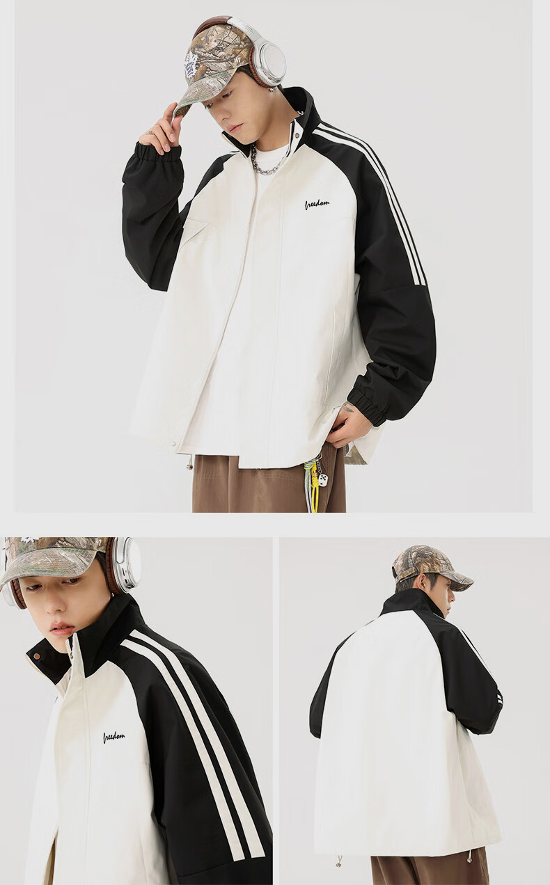 Huili Men's Autumn Workwear Jacket, Outdoor Windbreaker, Trendy Clothing, Men's Outerwear, Gray And White, 2XL 8