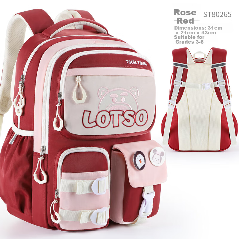 Disney Strawberry Bear Elementary School Backpack for Girls in Grades 3-6, Casual Children's Backpack for Middle And High School Girls