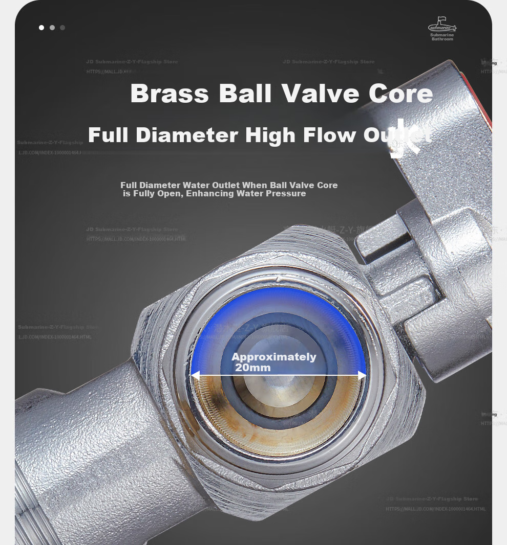 Submarine F1046A Brass Ball Valve, Full-Open High-Flow Copper Valve Core for Gas Water Heater, Floor Heating, Wall-Mounted Boiler Hot Water Valve 7
