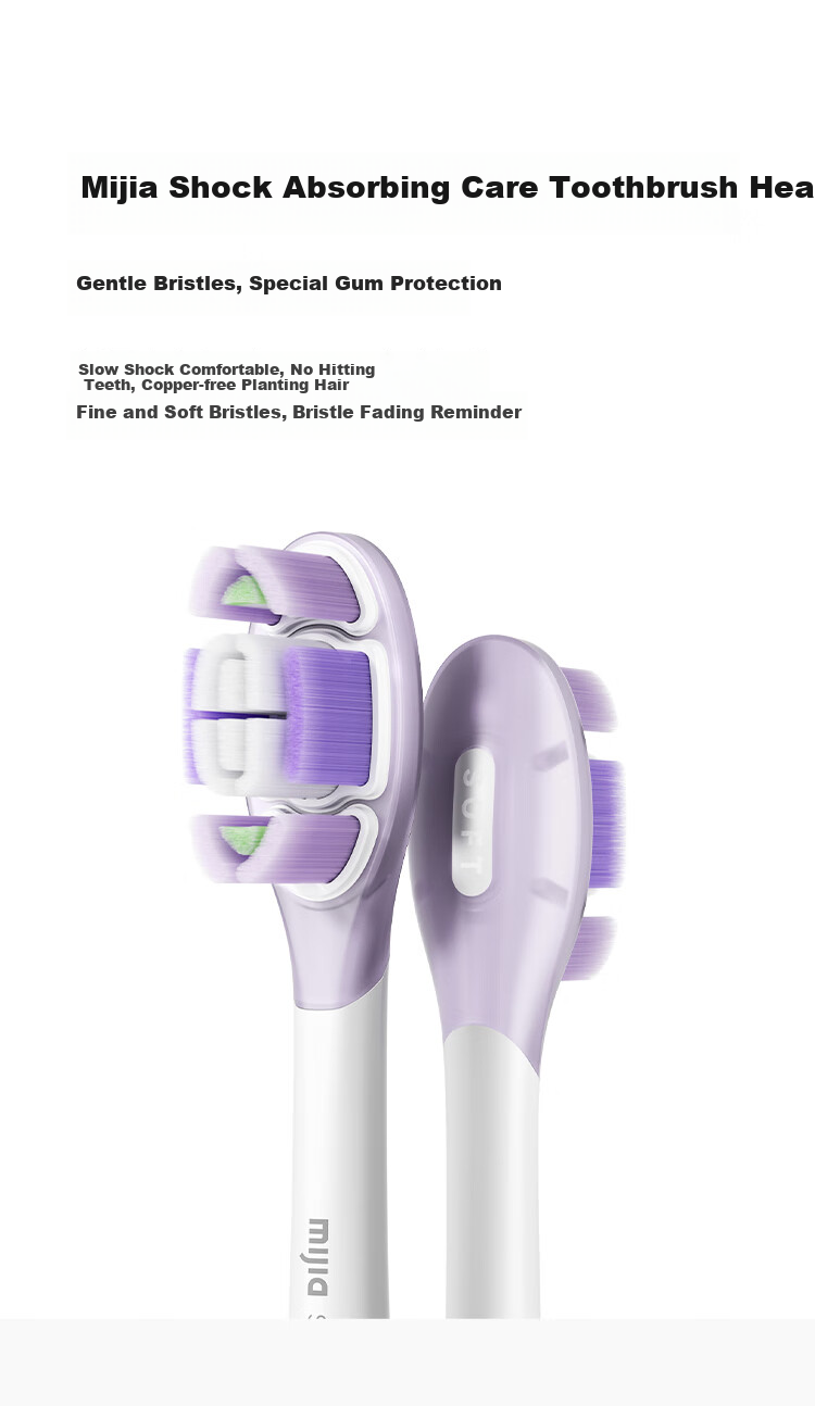 Mijia Xiaomi, Mijia Shock-Absorbing Cleaning Brush Heads, 3-Pack, Compatible with Basic Vibration/Sweep Vibration Pro/Servo Vibration Electric Toothbrushes, Birthday 1