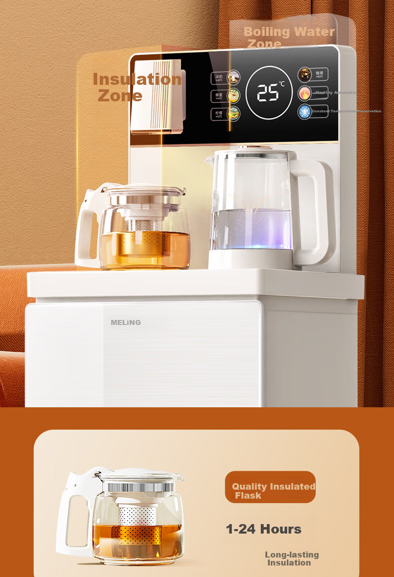 MeiLing Smart Voice Tea Bar Machine for Home Use with Touch Control Color Screen, Office Standing Water Dispenser with Anti-Overflow Electric Kettle, Large Bottom Water Tank MY-M611 Small Fountain 2.0 19