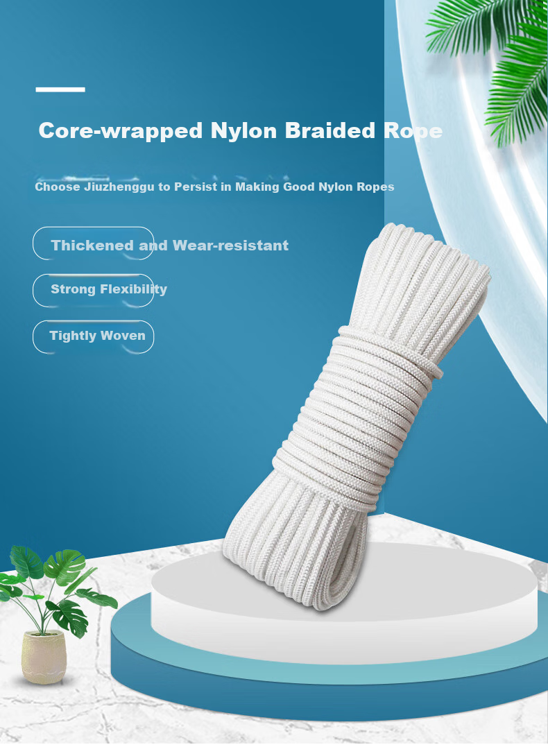 Jiuqiangu Nylon Rope, 6mm*100 Meters, White Packing Rope, High-Strength Binding Rope, Core-Wrapped Wear-Resistant Anti-Aging Nylon Tie, Braided Rope, Clothesline Rope, Packaging Rope 1