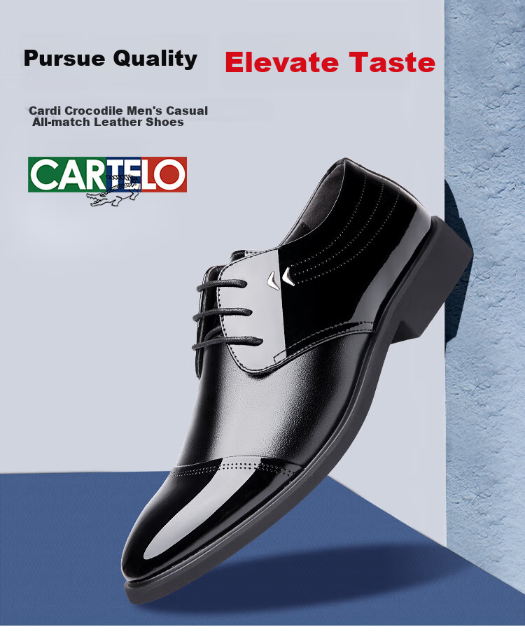 CARTELO Men's Shoes, Business Formal Shoes, Low-Top Trendy Lace-Up Leather Shoes for Work, 1057 Black, Size 41 1