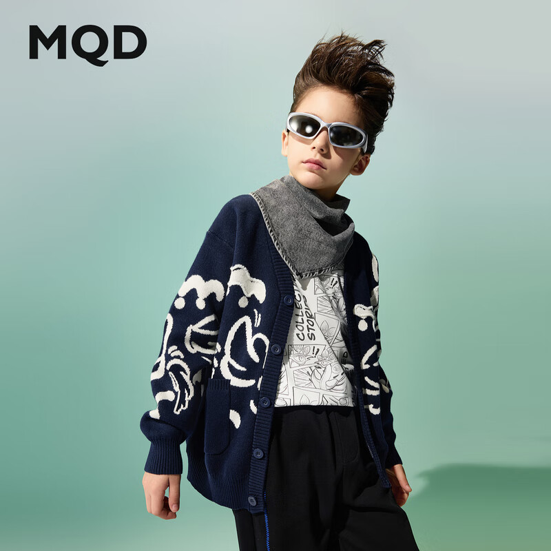 MQD Kids Children's Sweater Autumn New Boys Jacquard Versatile National Style Sweater Navy Blue 110