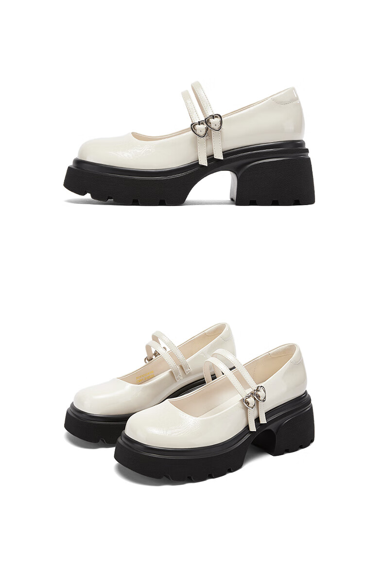 DAPHNE Mary Jane Shoes for Women, Spring And Autumn 2025, High Heels, Versatile Academic Style, Single Shoes, Thick-Soled Leather Shoes, Black, Size 40 10