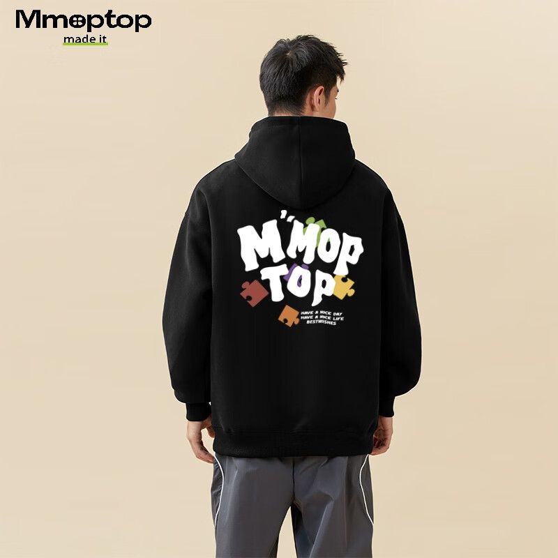 MMOPTOP Trendy Letter Print Sweatshirt for Men, Loose Casual Hoodie for Spring And Autumn, MMWY02 Black M