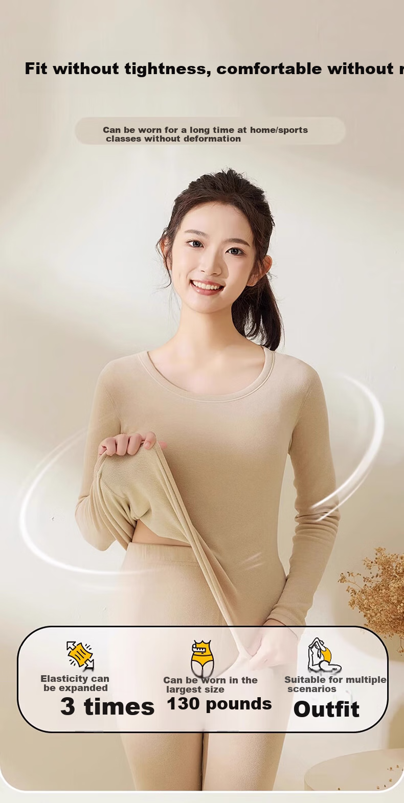 LangSha Autumn Underwear Set for Teenage Girls, Students, Made of German Velvet Silk And Wool, Warm Base Layer Top And Bottom 3