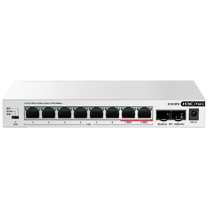 H3C 2.5G Switch, 8 2.5G Electrical Ports + 20 Gigabit Optical Ports, Supports VLAN, Port Aggregation, Network Cable Splitter, Compatible with Cat Rod NAS S1510FX