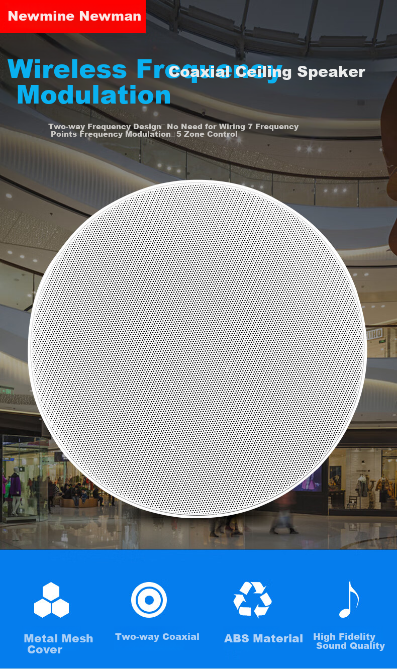 Newmine D9 Wireless FM Coaxial Ceiling Speaker, Home And Office Broadcast Background Music Active Wireless Ceiling Loudspeaker 1