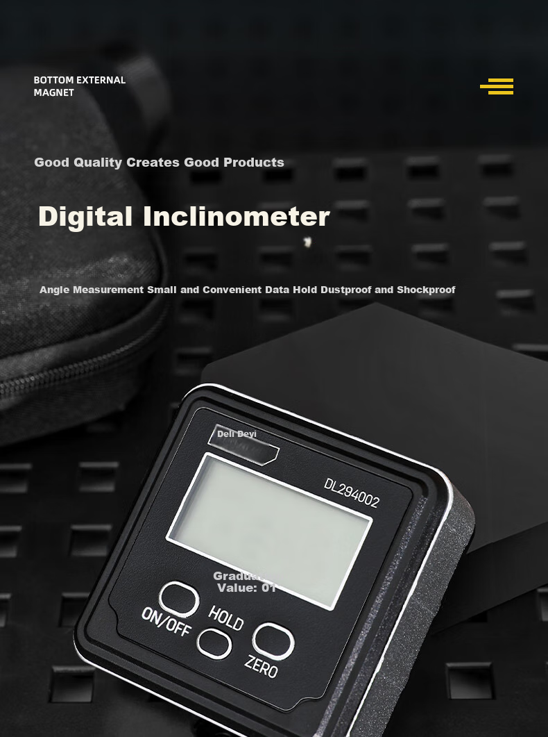 Deli Digital Inclinometer, High-Precision Level Ruler, Angle Measuring Instrument, Multifunctional Angle Ruler, Household Angle Gauge, Level 1