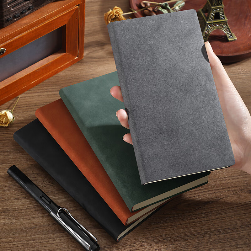 Faramon A6/112 Sheets Thick Notebook, Small Pocket-Sized, Portable Diary, Thick Leather Cover Journal, Meeting Minutes Book, Gray