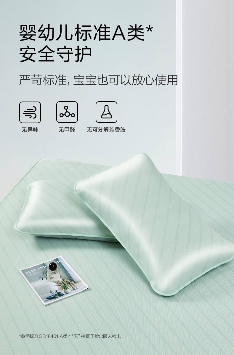 LUOLAI Home Textiles Class A Washable Ice Silk Mat Set of Three Cooling Mat with Tie Strips, Green, 180*200 1