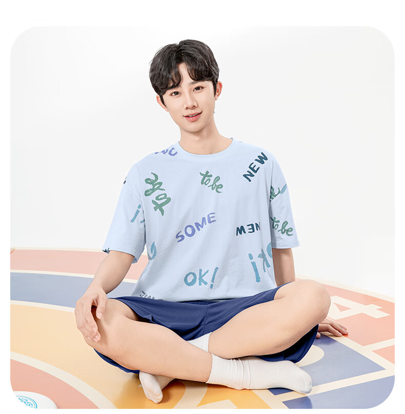 YING BO LUN Youth Pajamas Summer Thin Style Boys Short-Sleeve Set Student Loungewear 20799 Dark Gray 170 16