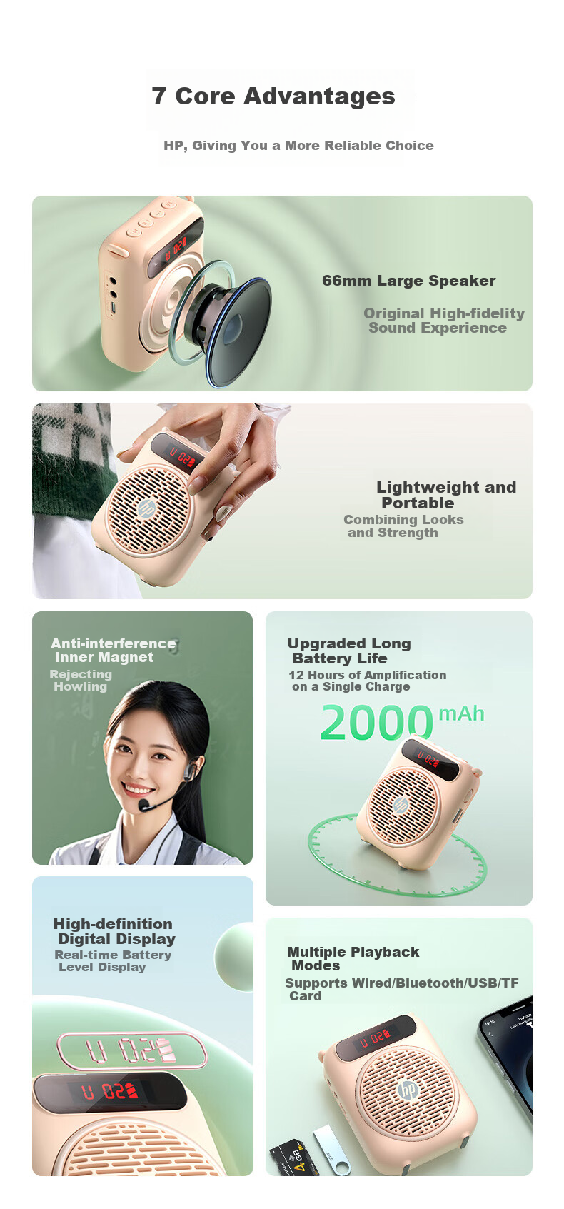 HP LS251 Lianhuiwei Amplifier, Teacher's Loudspeaker, Tour Guide Waist-Mounted Microphone, Bluetooth Small Speaker, Portable Card-Insertable Megaphone for Teaching And Lecturing, White 2