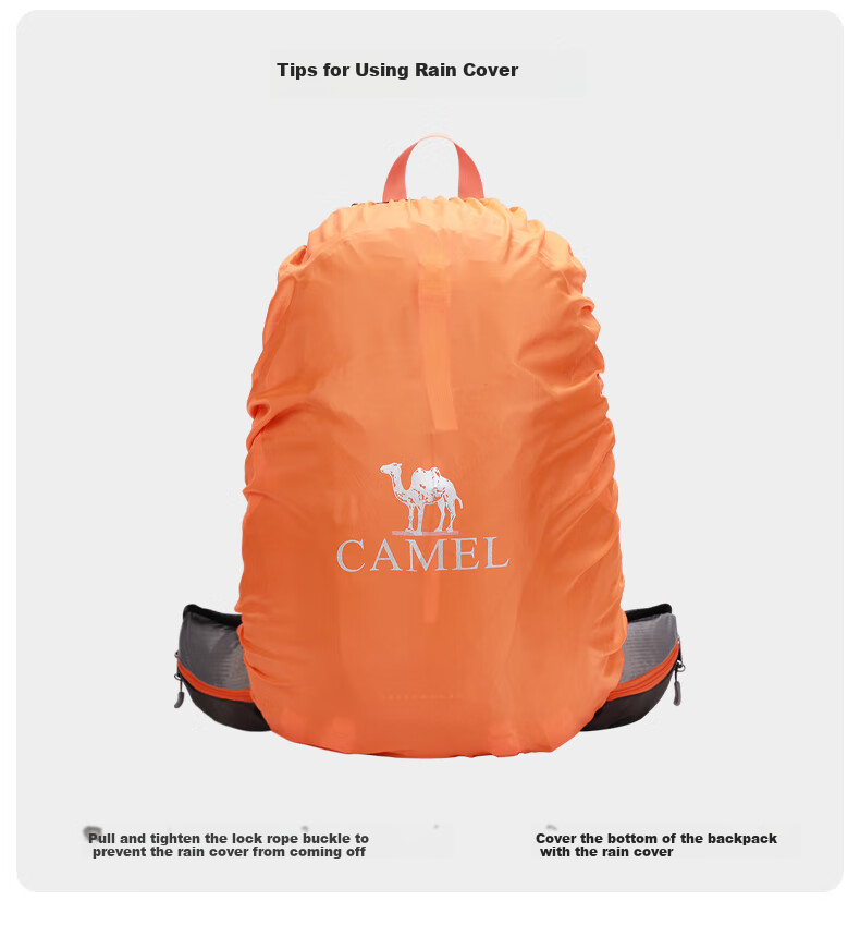CAMEL Outdoor Lightweight Hiking Backpack, Waterproof Travel Rucksack, Shoulder Bag 573C373045, Orange-Red Color 6