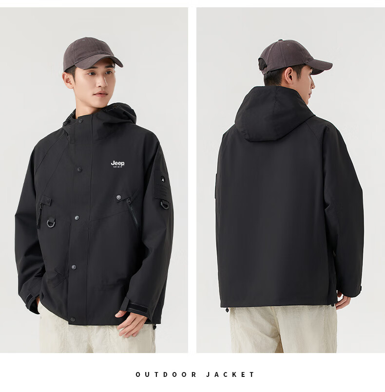 JEEP SPIRIT Men's Windbreaker Jacket for Autumn And Winter, Hooded Three-In Two-Piece Sportswear Coat, Black, 3XL 11