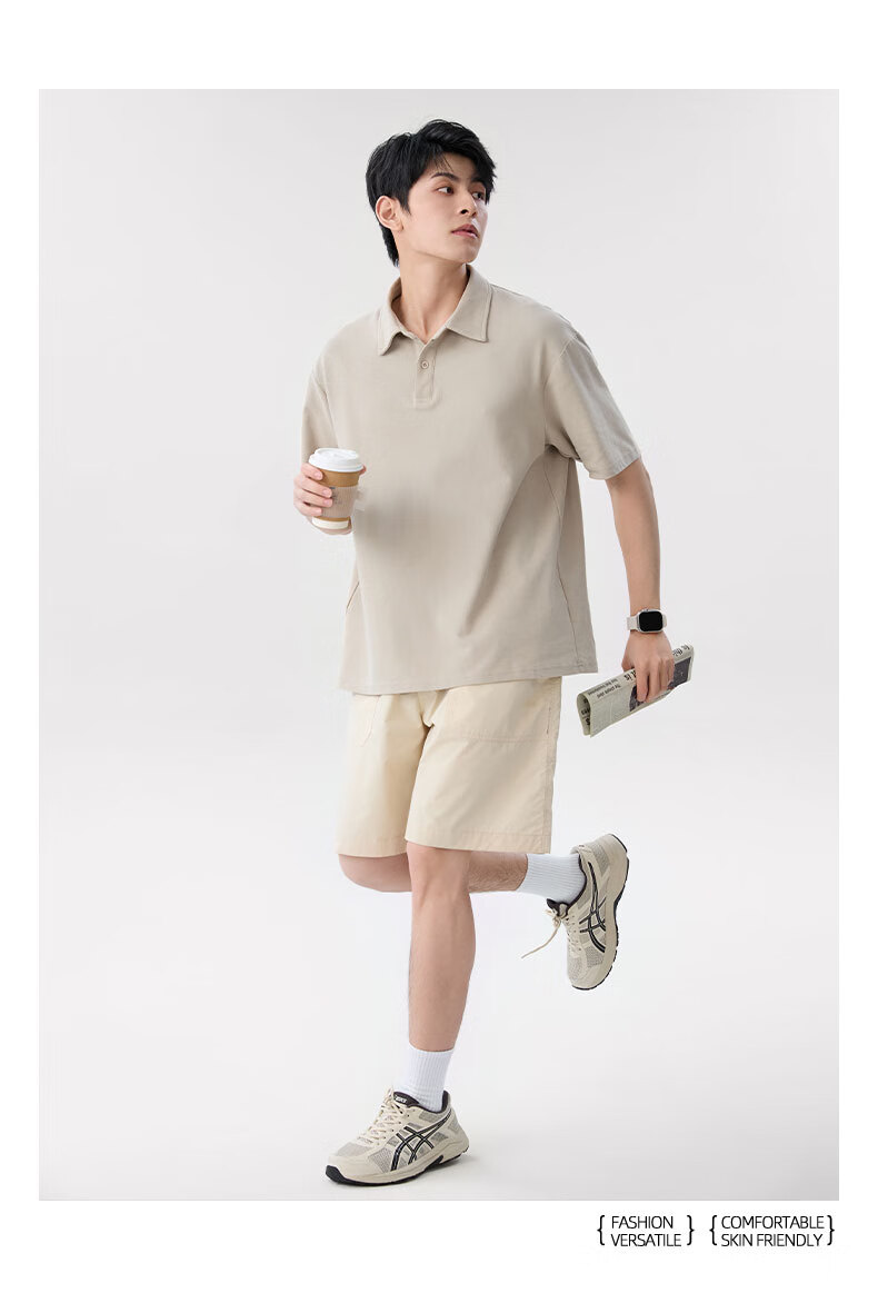 Baleno Men's Summer Polo Shirt Casual Solid Color Breathable Skin-Friendly Slim Fit Youth Heavyweight Short Sleeve 18