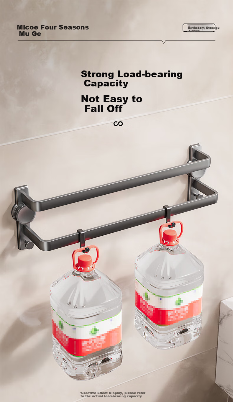 MICOE Suction Cup Bathroom Storage Rack, Towel Rack, Wall-Mounted Towel Bar, Space Aluminum Folding Bath Towel Rack 6