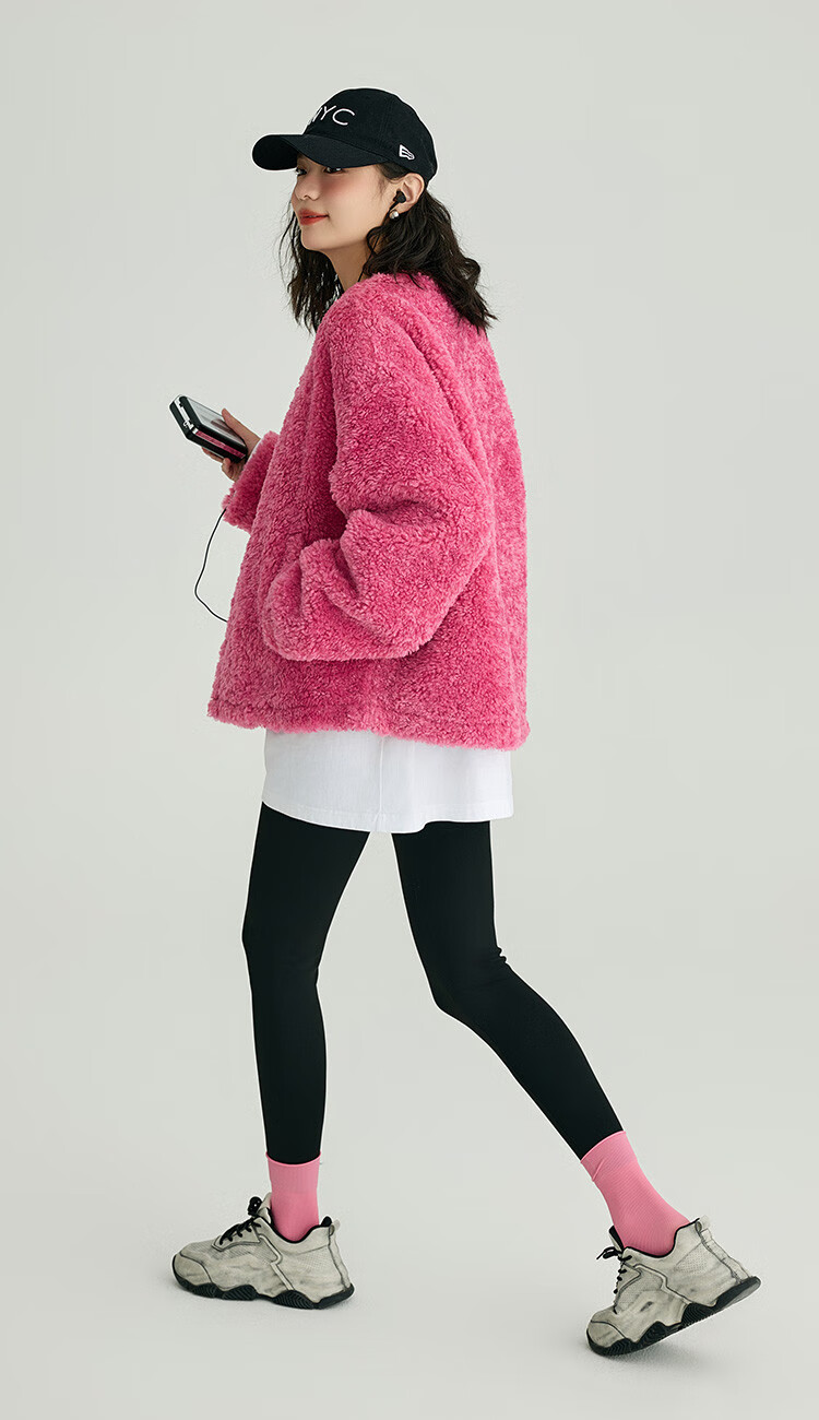 Dme Sunset Rose Knit Sweater Winter Pink Large Pocket V-Neck Energetic Sweet Girl Style Cardigan Honey Pink S 3