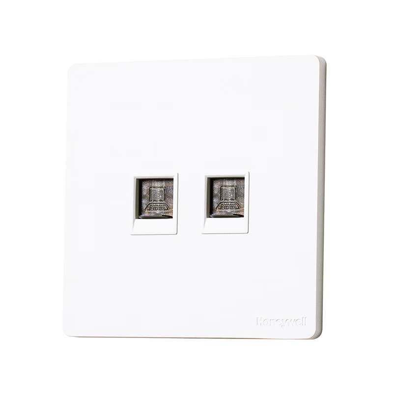 Honeywell Ultra-Thin Matte Frameless Switch Socket Panel, 2-Port Computer Socket (Category 6) Dual Network Outlet, Ruiyi T3 White