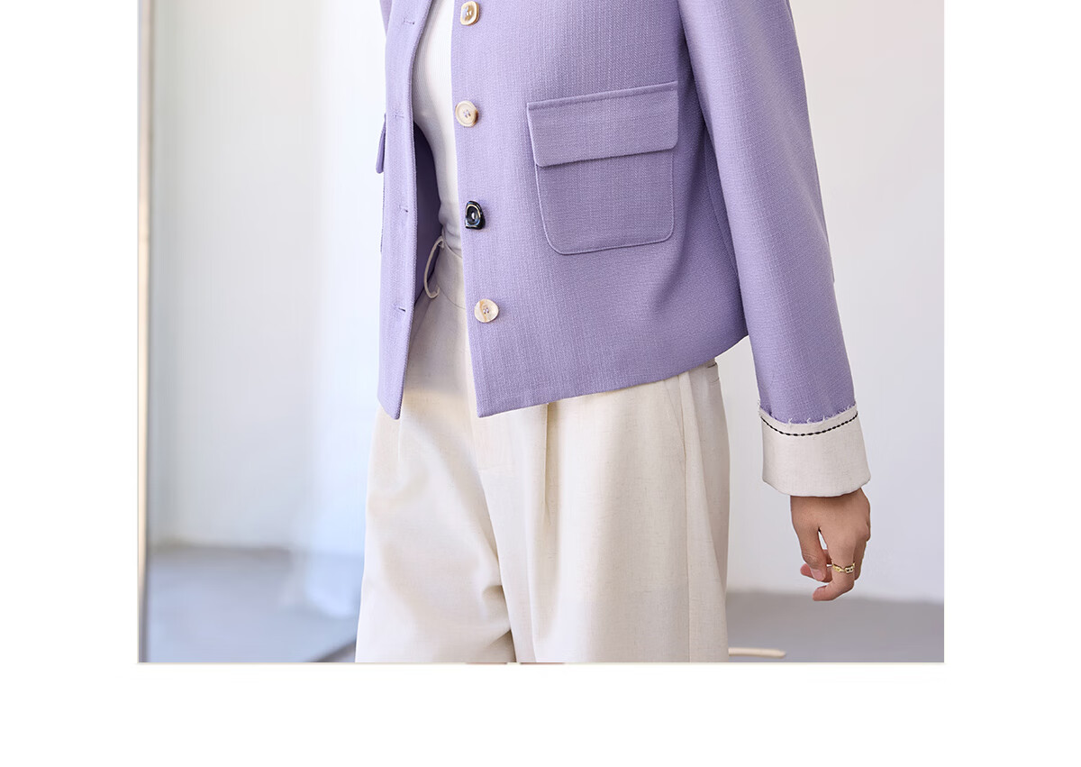 Chushen Women's Short Jacket for Spring And Autumn, Gentle Purple Elegant Chanel-Style Short H-Type Casual Coat for Petite Women S51D035 19