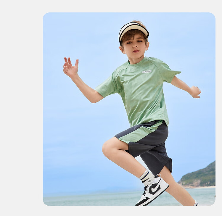ASK JUNIOR Children's Clothing Set, Boys' Summer Outfit, Cool Thin Short-Sleeve T-Shirt And Shorts, Running Sports Two-Piece Set, Blue 34