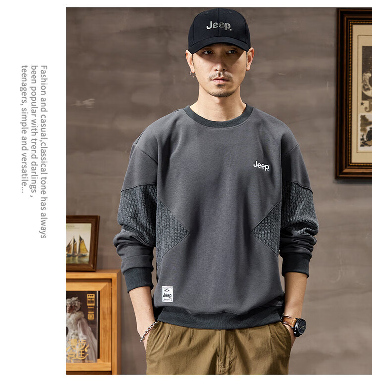 JEEP Heavyweight High-End Sweatshirt for Men, Spring And Autumn 2026, Loose-Fitting Trendy Sweatshirt, Casual Men's Sportswear, Long-Sleeve Top 6
