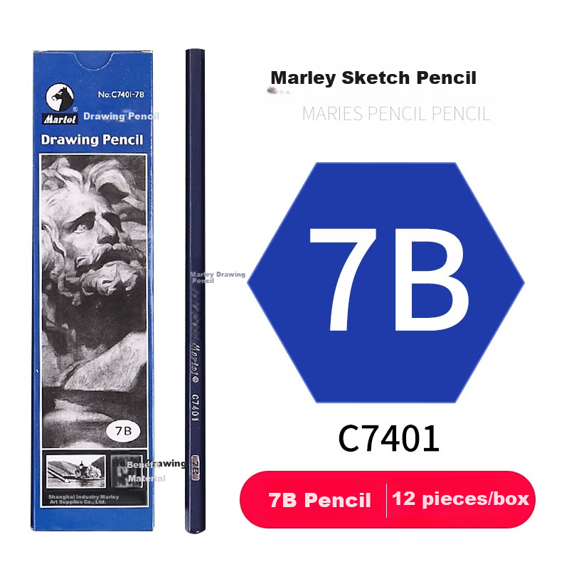 Marie's 7B Drawing Pencils, 12-Pack, Sketching And Drawing, Hexagonal Wooden Shaft Charcoal Pencils for Students, Beginners, Exams, Art, Sketching