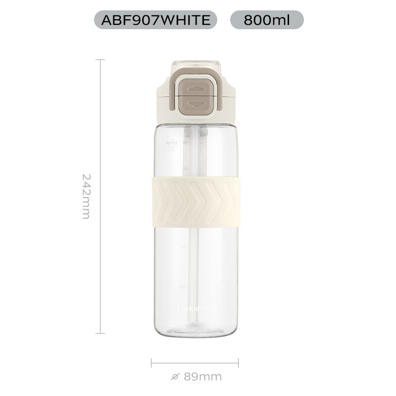 LOCK&LOCK Summer Dual-Drinking Plastic Sports Water Bottle with Straw Handle, Outdoor Portable Water Jug for Men And Women, Beige, 800ml