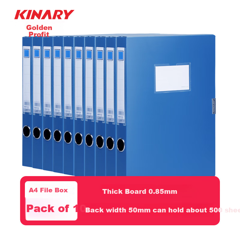 Jindeli 10 File Boxes, A4 Document Storage Box, 50mm Thick Plastic Organizer, for Party Building, Cadres, Personnel, Contracts, Financial Documents, Blue Office Supplies, Stationery F28-10