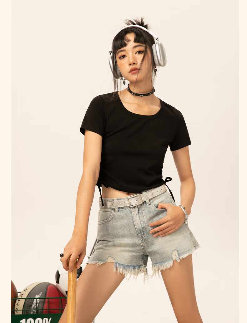 Warrior Red Short Sleeve T-Shirt Women Summer 2026 New Knitted Drawstring Half Sleeve Slim Waist Crop Top 12