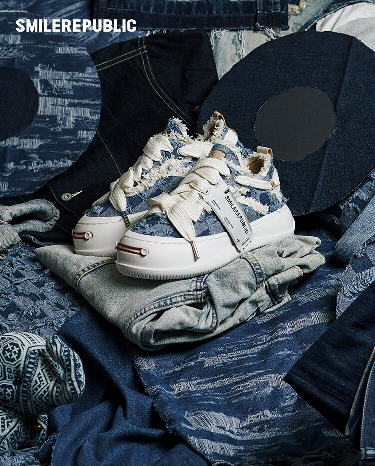 Smilerepublic Light Blue Plaid Denim Replaceable Open-Toe Platform Shoes, Luo Yunxi Style Versatile Denim Jeans, Denim Blue, Size 35 1