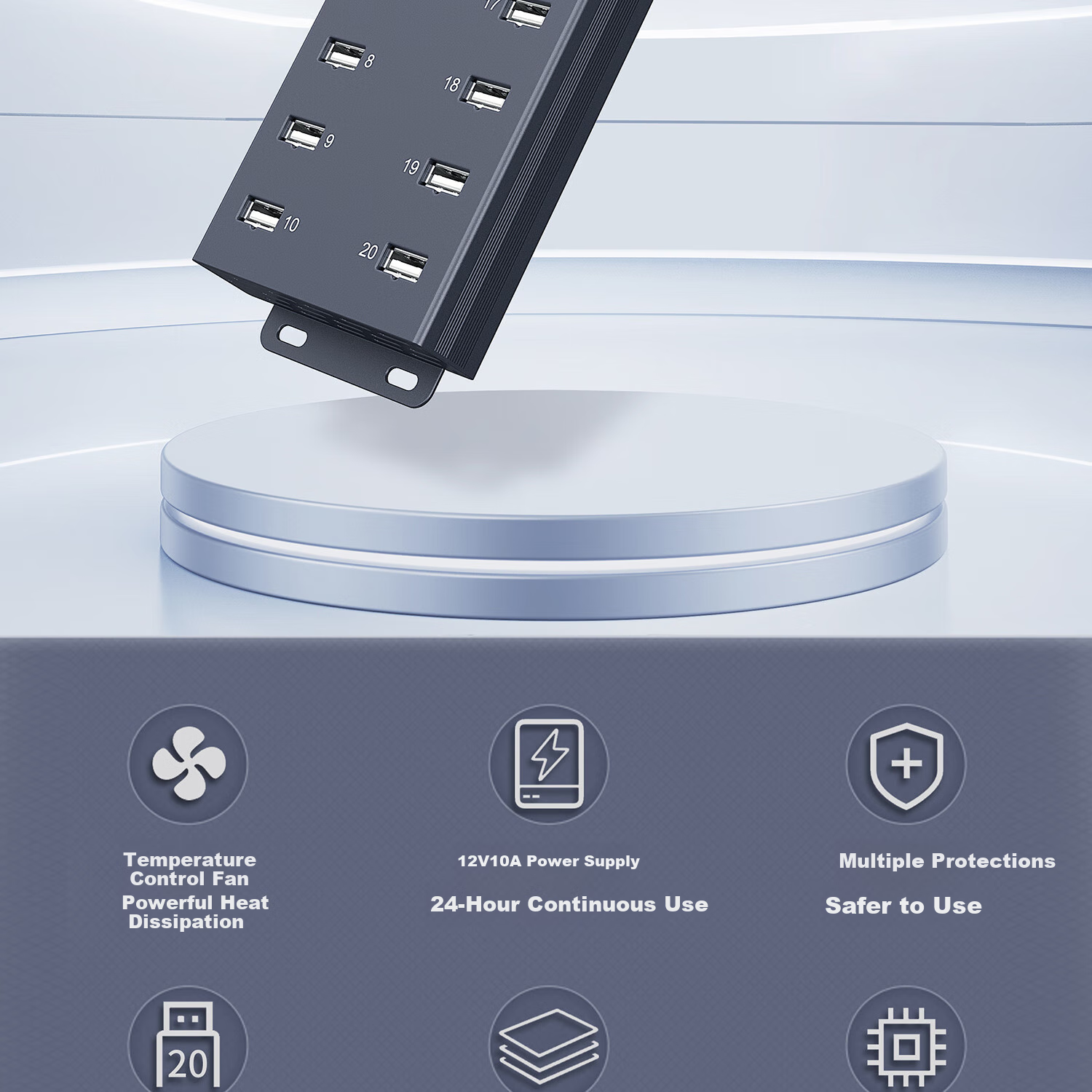 SIPOLAR Expansion Dock USB2.0 Hub with 20 Ports Industrial Grade Hub A-805p (3m) HUB Power Supply 120W Output Hard Drive Phone Bulk Transfer One-To Single Port 1A 2