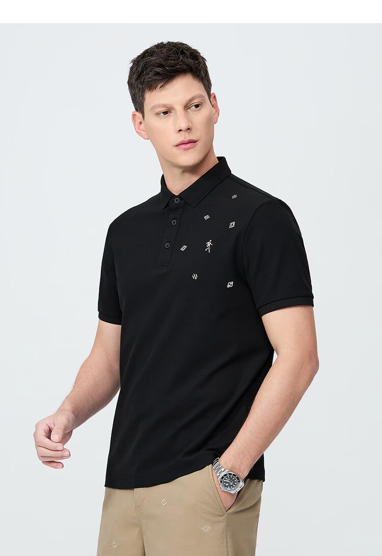 DANCING WOLVES [Ice Oxygen Bar & 7A Grade Antibacterial] Summer Dotted Embroidery Men's Short-Sleeve POLO, 001 Black, L(175) 9